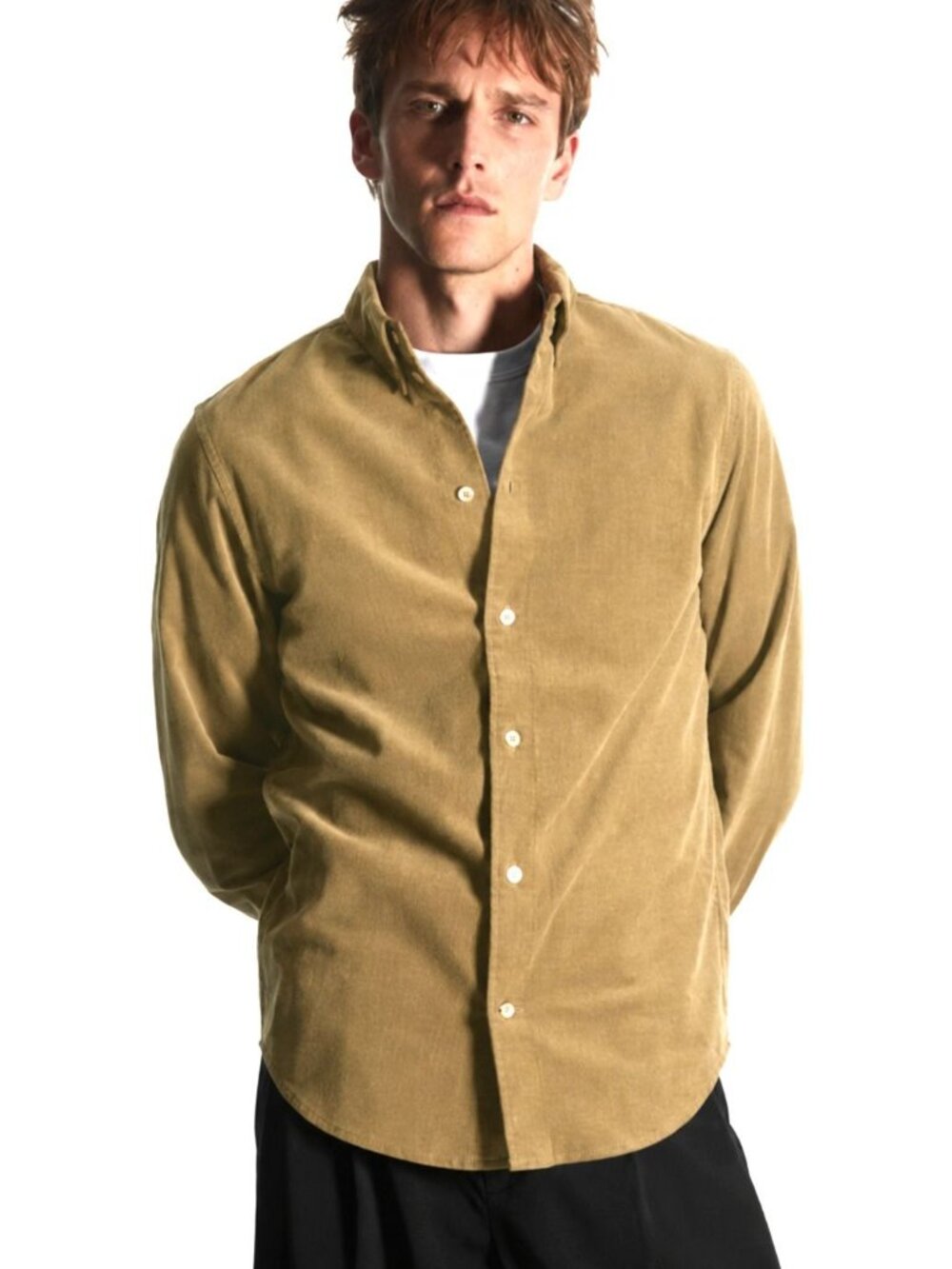 COS 100% Cotton Regular Fit Corduroy Shirt Khaki Beige Size S